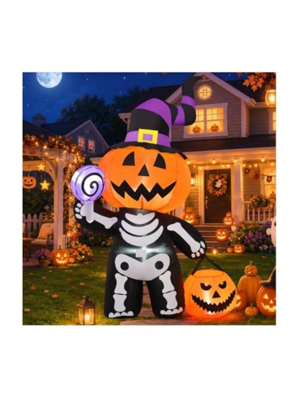 GOOSH 6 FT Halloween Inflatable Pumpkin Skull Body Outdoor Decorations Blow Up